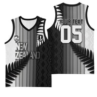 Custom New Zealand Football Basketball Jersey Silver Fern Maori Pattern Monochrome