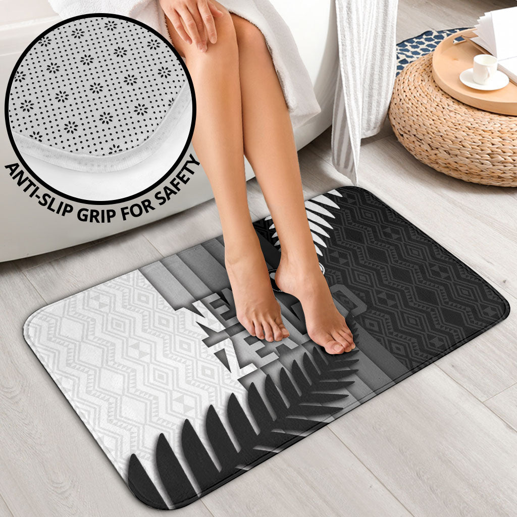 New Zealand Football Bathroom Set Silver Fern Maori Pattern Monochrome