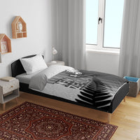New Zealand Football Bedding Set Silver Fern Maori Pattern Monochrome
