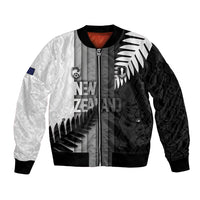 Custom New Zealand Football Bomber Jacket Silver Fern Maori Pattern Monochrome