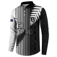 Custom New Zealand Football Button Sweatshirt Silver Fern Maori Pattern Monochrome