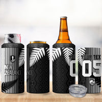 Custom New Zealand Football 4 in 1 Can Cooler Tumbler Silver Fern Maori Pattern Monochrome