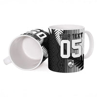 Custom New Zealand Football Ceramic Mug Silver Fern Maori Pattern Monochrome