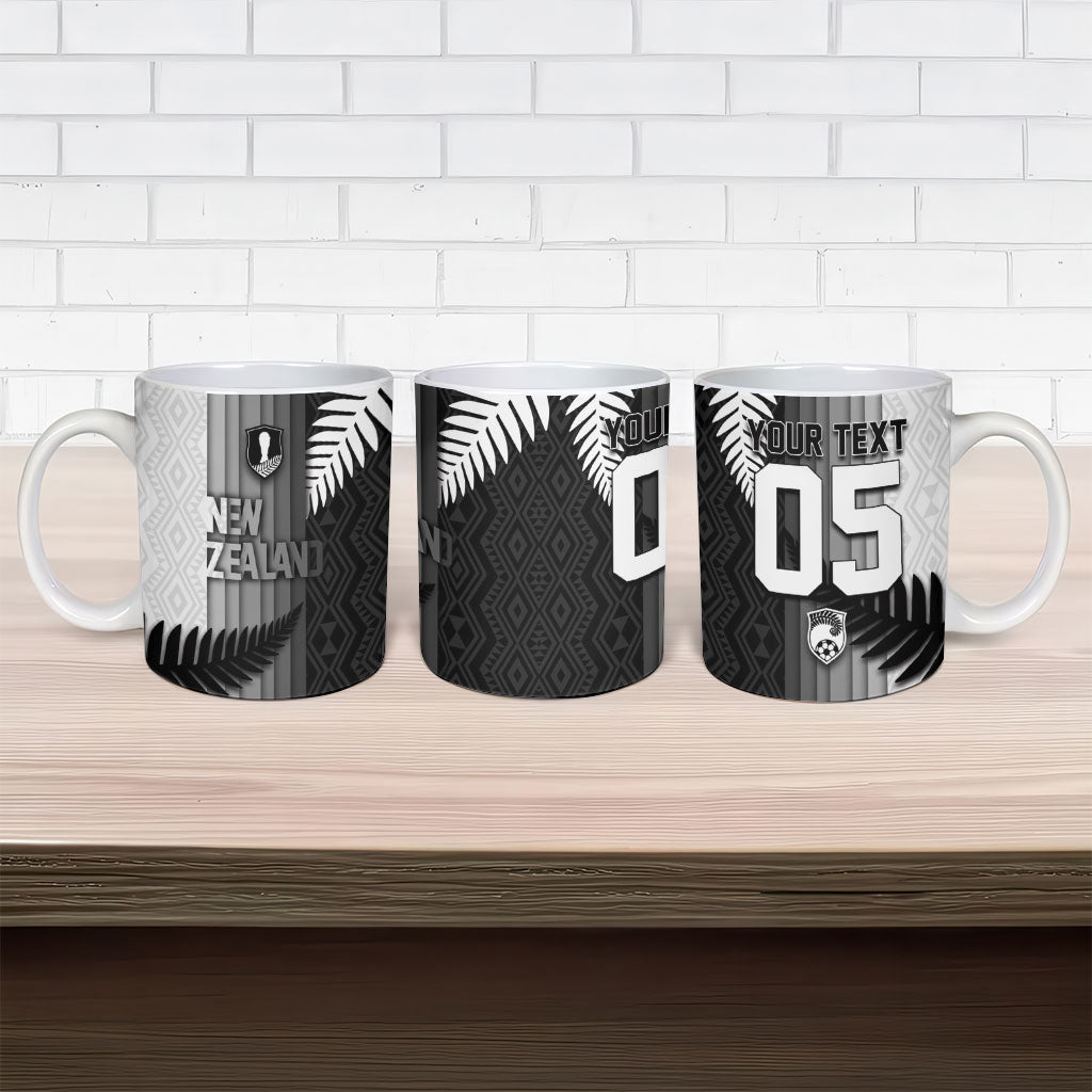 Custom New Zealand Football Ceramic Mug Silver Fern Maori Pattern Monochrome