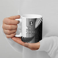 Custom New Zealand Football Ceramic Mug Silver Fern Maori Pattern Monochrome