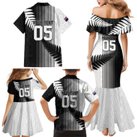 Custom New Zealand Football Family Matching Mermaid Dress and Hawaiian Shirt Silver Fern Maori Pattern Monochrome DT05 - Polynesian Pride