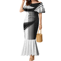 Custom New Zealand Football Family Matching Mermaid Dress and Hawaiian Shirt Silver Fern Maori Pattern Monochrome DT05 Mom's Dress White - Polynesian Pride