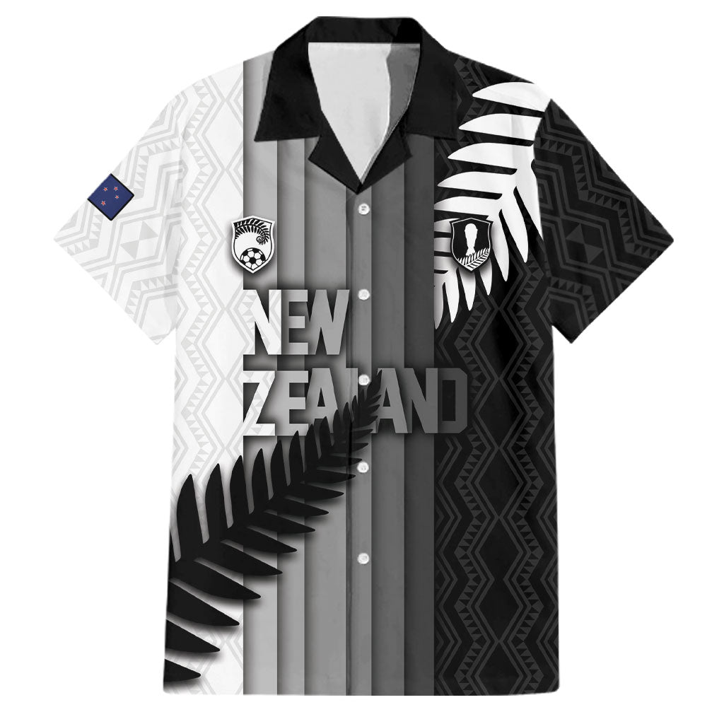 Custom New Zealand Football Family Matching Off Shoulder Maxi Dress and Hawaiian Shirt Silver Fern Maori Pattern Monochrome DT05 Dad's Shirt - Short Sleeve White - Polynesian Pride