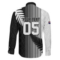 Custom New Zealand Football Family Matching Off Shoulder Maxi Dress and Hawaiian Shirt Silver Fern Maori Pattern Monochrome DT05 - Polynesian Pride