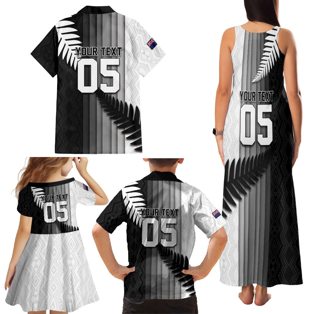 Custom New Zealand Football Family Matching Tank Maxi Dress and Hawaiian Shirt Silver Fern Maori Pattern Monochrome DT05 - Polynesian Pride