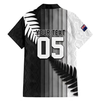 Custom New Zealand Football Hawaiian Shirt Silver Fern Maori Pattern Monochrome