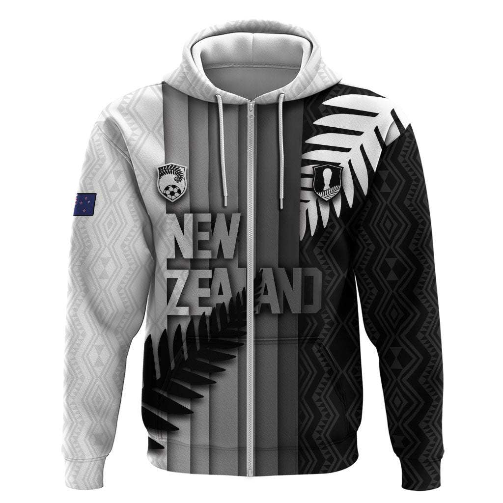 Custom New Zealand Football Hoodie Silver Fern Maori Pattern Monochrome