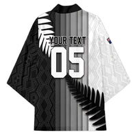 Custom New Zealand Football Kimono Silver Fern Maori Pattern Monochrome
