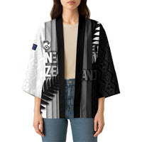 Custom New Zealand Football Kimono Silver Fern Maori Pattern Monochrome