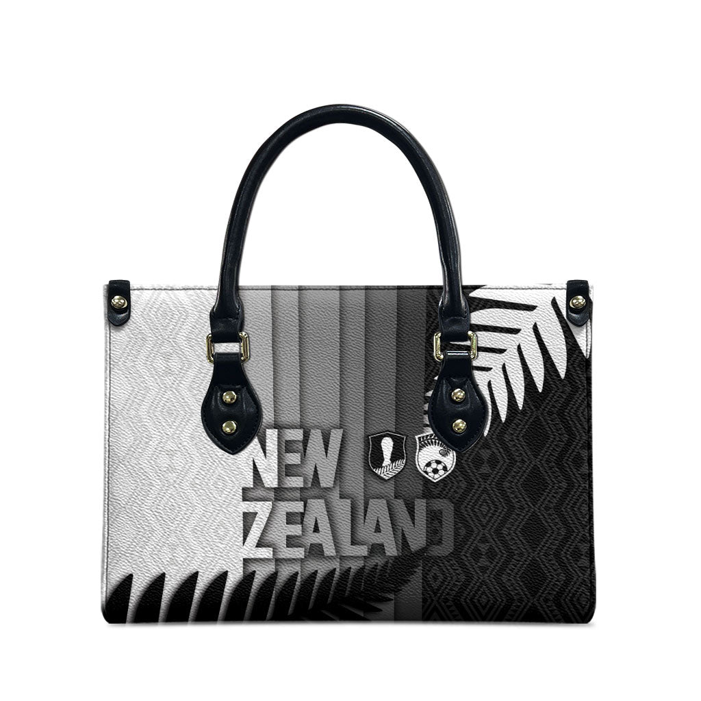 New Zealand Football Leather Bag Silver Fern Maori Pattern Monochrome
