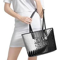 New Zealand Football Leather Tote Bag Silver Fern Maori Pattern Monochrome