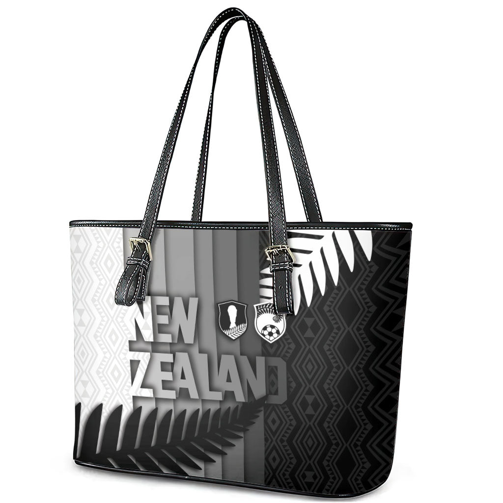 New Zealand Football Leather Tote Bag Silver Fern Maori Pattern Monochrome