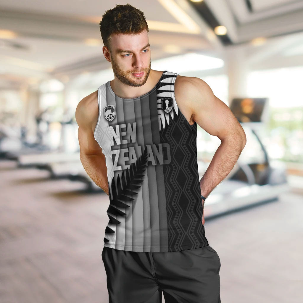 Custom New Zealand Football Men Tank Top Silver Fern Maori Pattern Monochrome