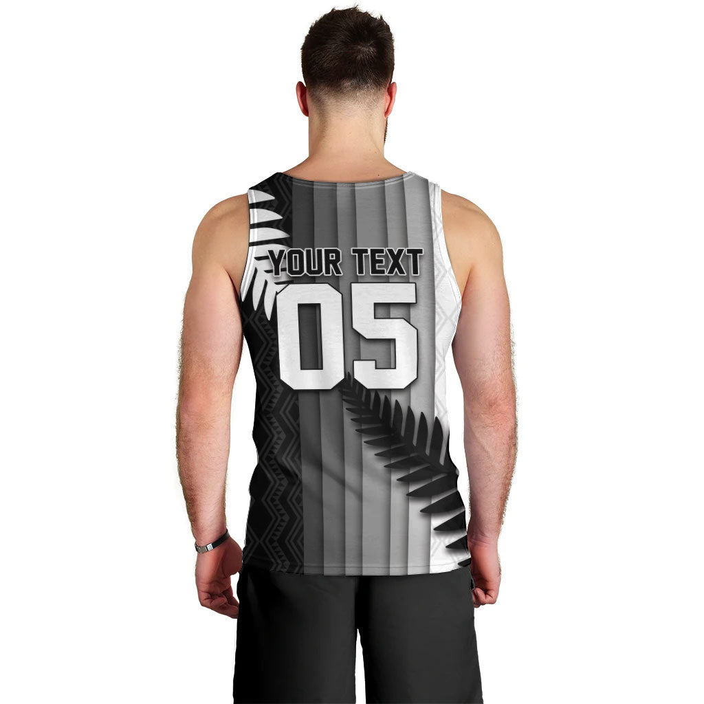Custom New Zealand Football Men Tank Top Silver Fern Maori Pattern Monochrome