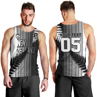 Custom New Zealand Football Men Tank Top Silver Fern Maori Pattern Monochrome