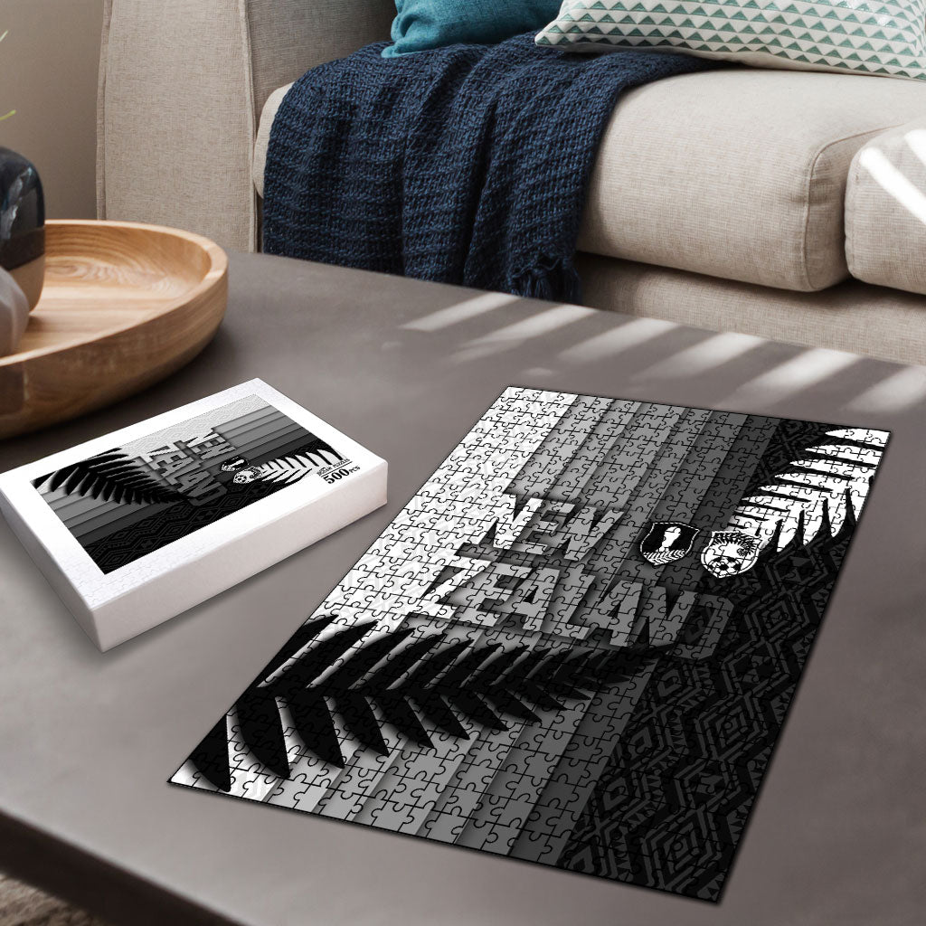 New Zealand Football Puzzle Silver Fern Maori Pattern Monochrome