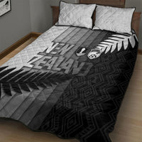 New Zealand Football Quilt Bed Set Silver Fern Maori Pattern Monochrome