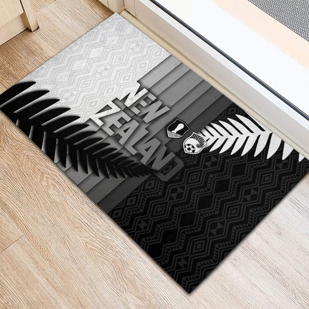 New Zealand Football Rubber Doormat Silver Fern Maori Pattern Monochrome