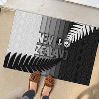 New Zealand Football Rubber Doormat Silver Fern Maori Pattern Monochrome