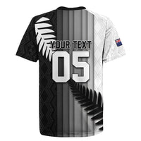 Custom New Zealand Football Rugby Jersey Silver Fern Maori Pattern Monochrome