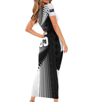 Custom New Zealand Football Short Sleeve Bodycon Dress Silver Fern Maori Pattern Monochrome