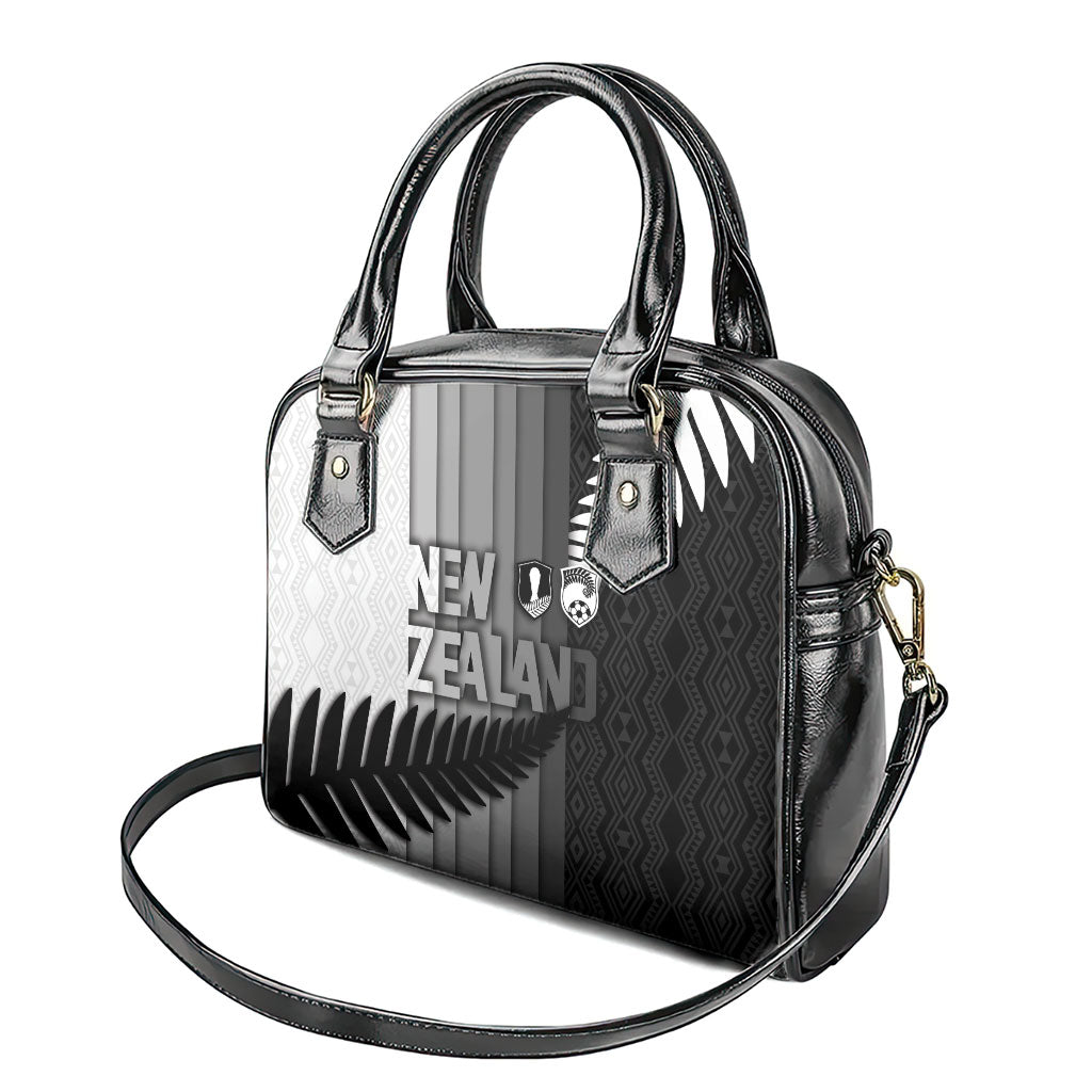 New Zealand Football Shoulder Handbag Silver Fern Maori Pattern Monochrome