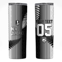 Custom New Zealand Football Skinny Tumbler Silver Fern Maori Pattern Monochrome DT05 White - Polynesian Pride