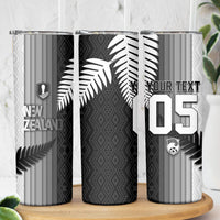 Custom New Zealand Football Skinny Tumbler Silver Fern Maori Pattern Monochrome DT05 - Polynesian Pride
