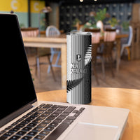 Custom New Zealand Football Skinny Tumbler Silver Fern Maori Pattern Monochrome DT05 - Polynesian Pride