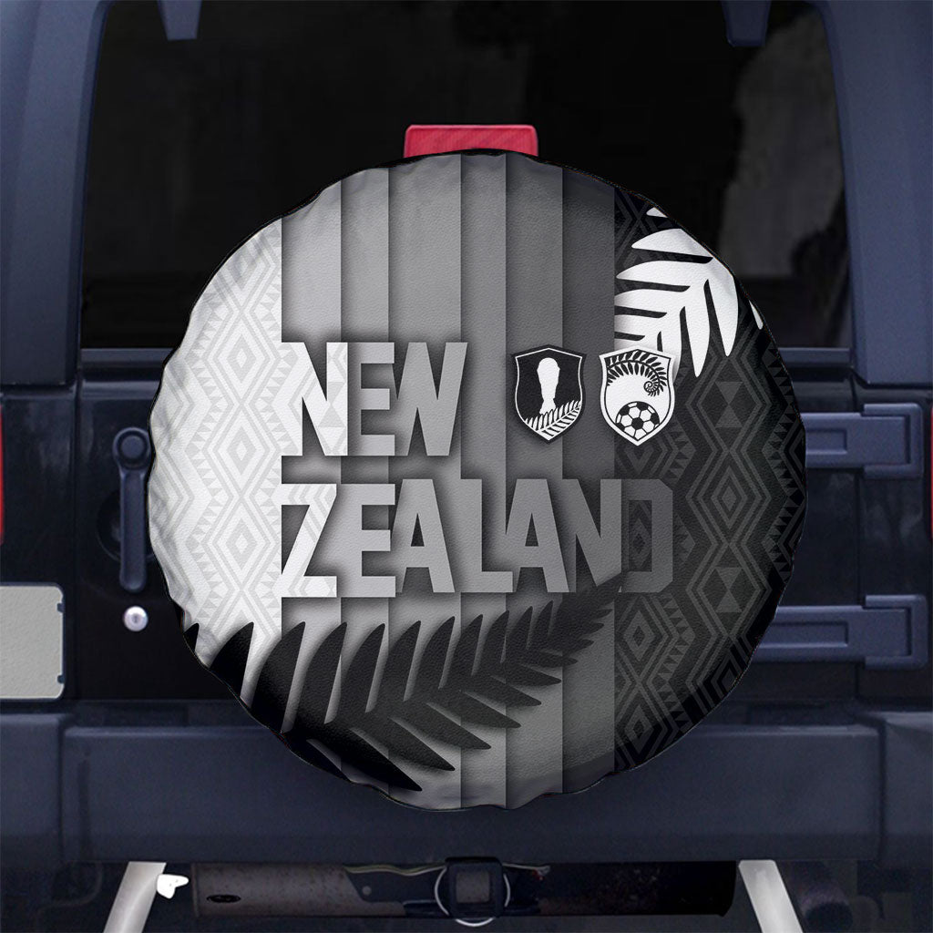 New Zealand Football Spare Tire Cover Silver Fern Maori Pattern Monochrome