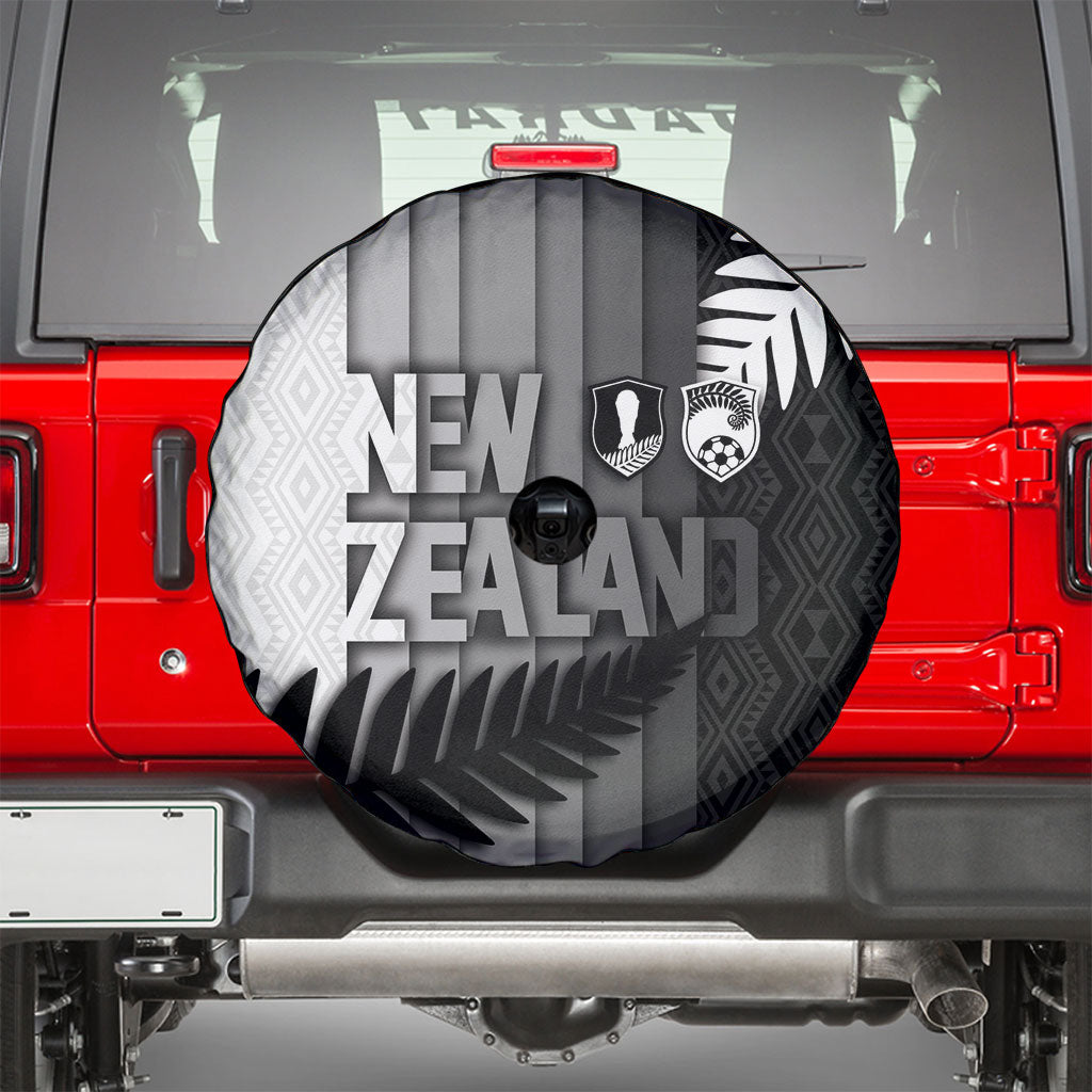New Zealand Football Spare Tire Cover Silver Fern Maori Pattern Monochrome
