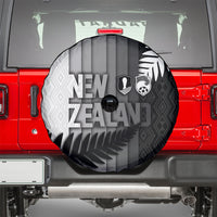 New Zealand Football Spare Tire Cover Silver Fern Maori Pattern Monochrome
