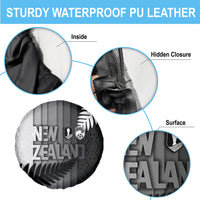 New Zealand Football Spare Tire Cover Silver Fern Maori Pattern Monochrome