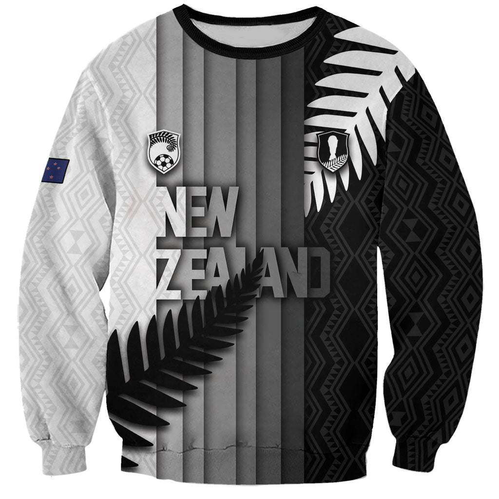 Custom New Zealand Football Sweatshirt Silver Fern Maori Pattern Monochrome