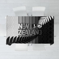 New Zealand Football Tablecloth Silver Fern Maori Pattern Monochrome