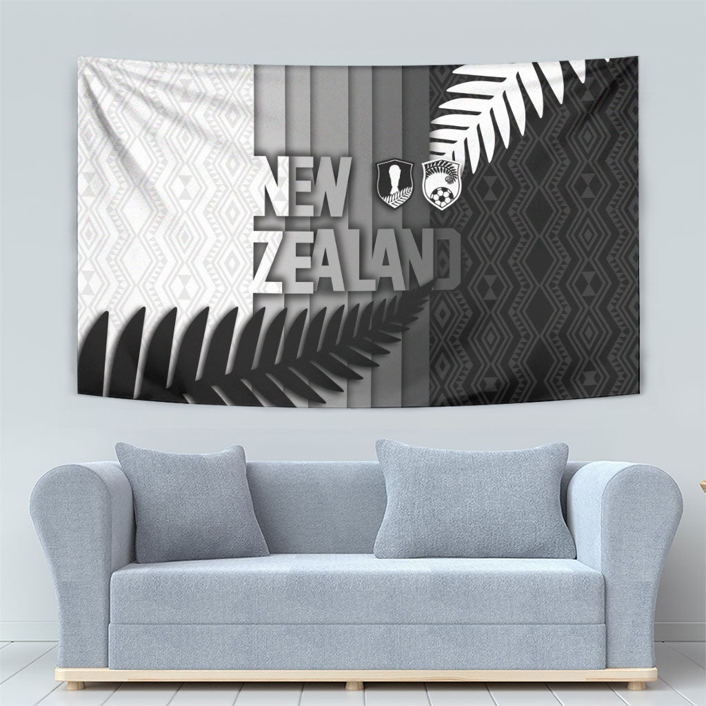 New Zealand Football Tapestry Silver Fern Maori Pattern Monochrome