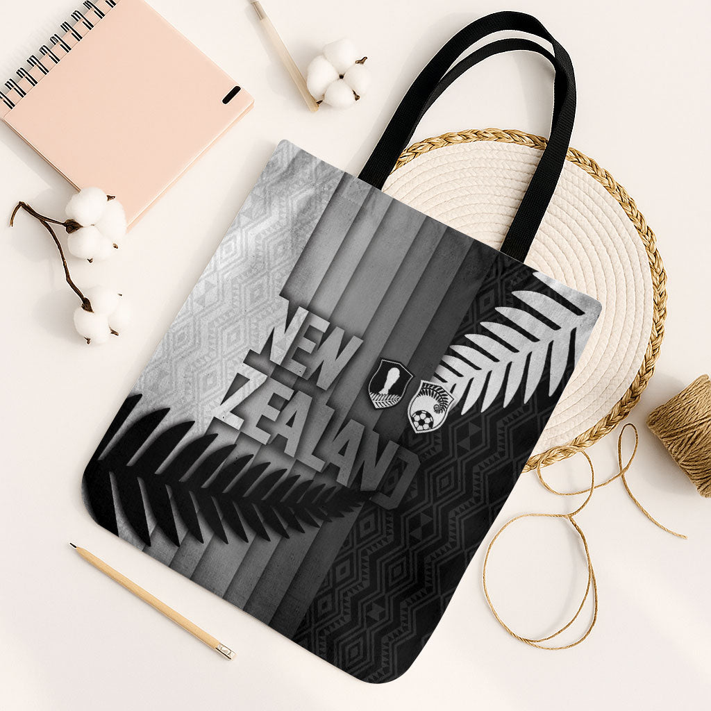 New Zealand Football Tote Bag Silver Fern Maori Pattern Monochrome