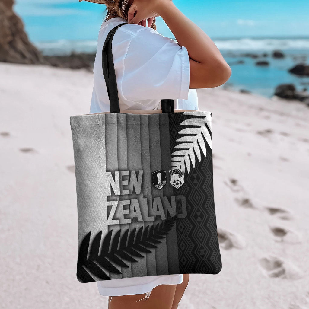New Zealand Football Tote Bag Silver Fern Maori Pattern Monochrome