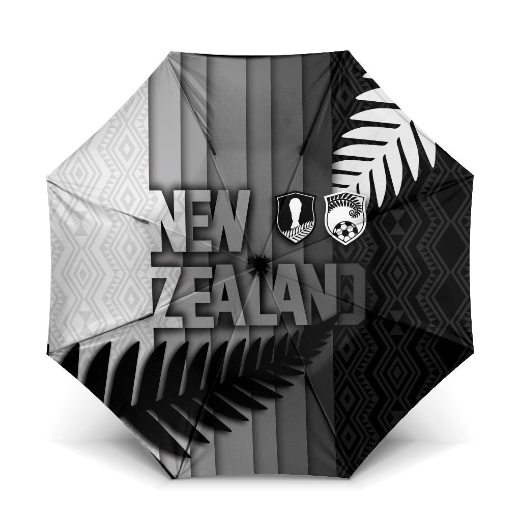 New Zealand Football Umbrella Silver Fern Maori Pattern Monochrome