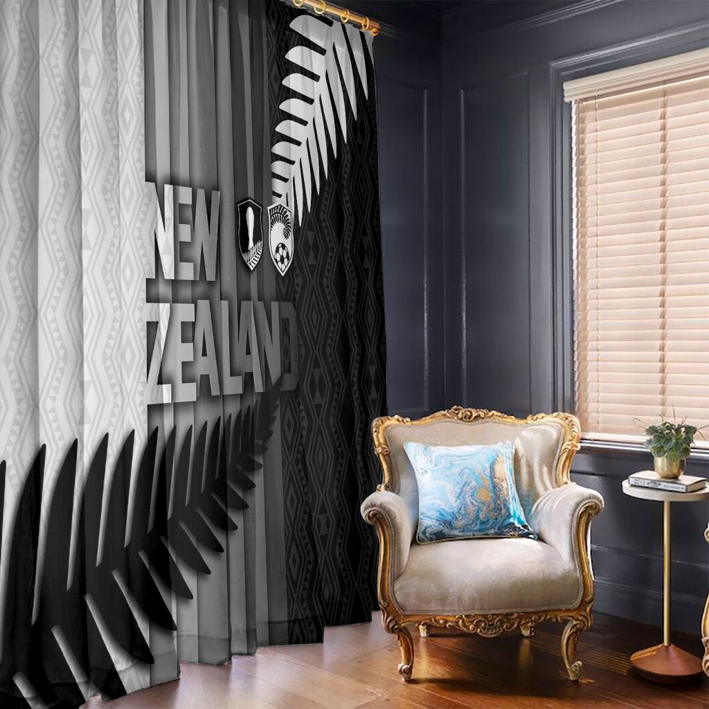 New Zealand Football Window Curtain Silver Fern Maori Pattern Monochrome