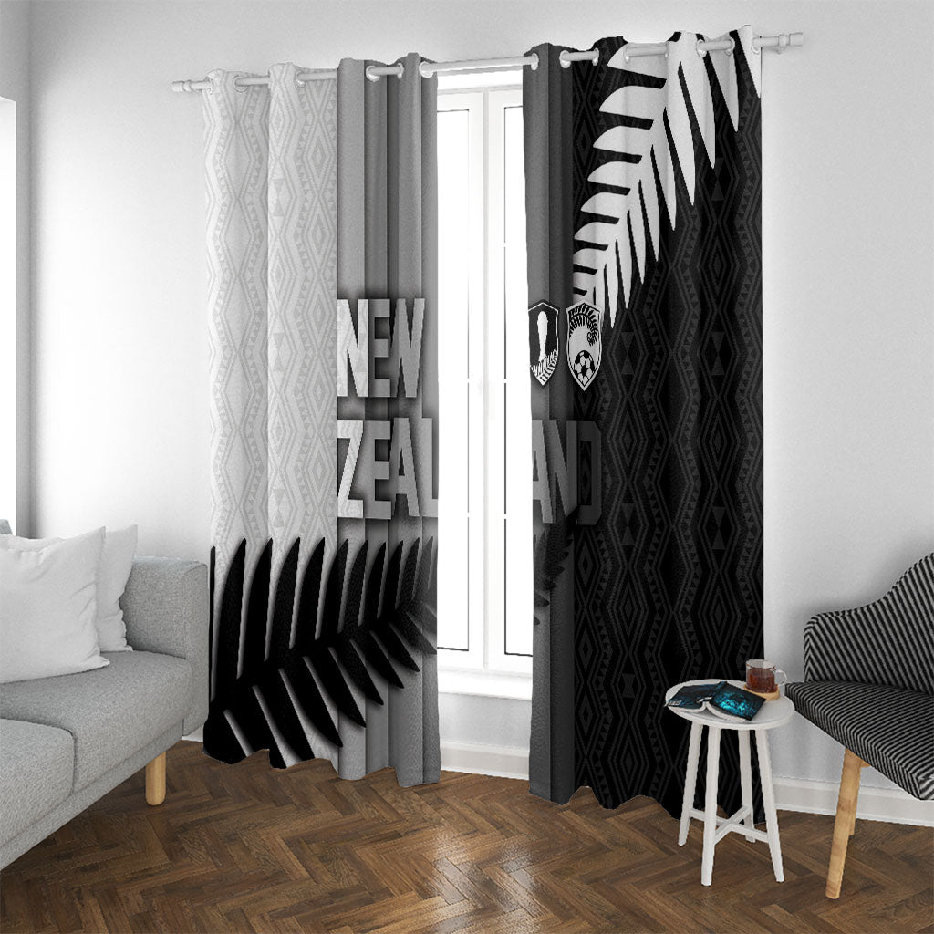 New Zealand Football Window Curtain Silver Fern Maori Pattern Monochrome