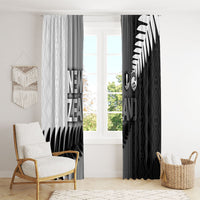 New Zealand Football Window Curtain Silver Fern Maori Pattern Monochrome
