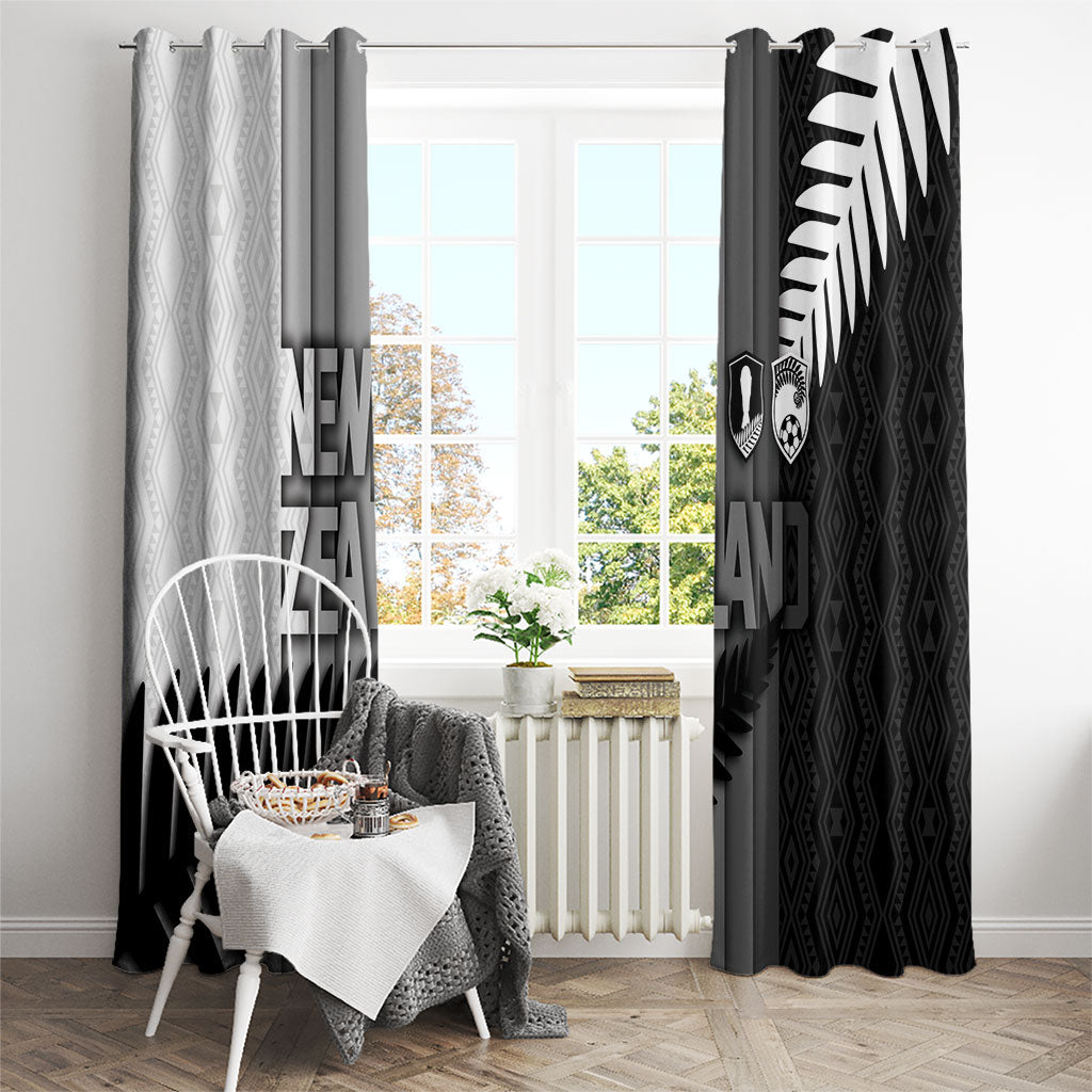 New Zealand Football Window Curtain Silver Fern Maori Pattern Monochrome