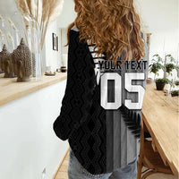 Custom New Zealand Football Women Casual Shirt Silver Fern Maori Pattern Monochrome DT05 - Polynesian Pride
