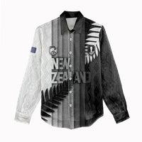 Custom New Zealand Football Women Casual Shirt Silver Fern Maori Pattern Monochrome DT05 - Polynesian Pride